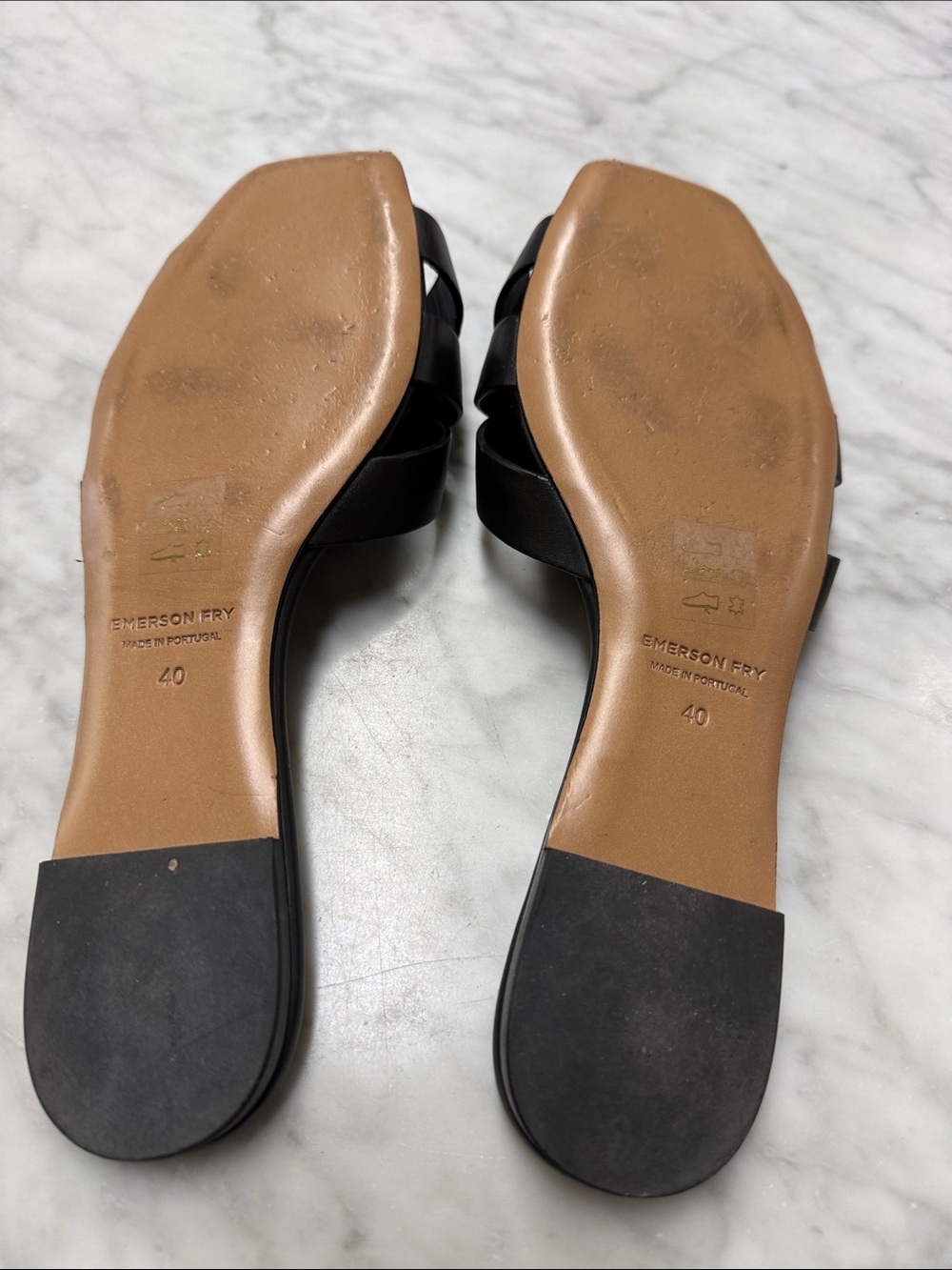 Emerson Fry Black Leather Crisscross Slide Sandals - Picture 3 of 10
